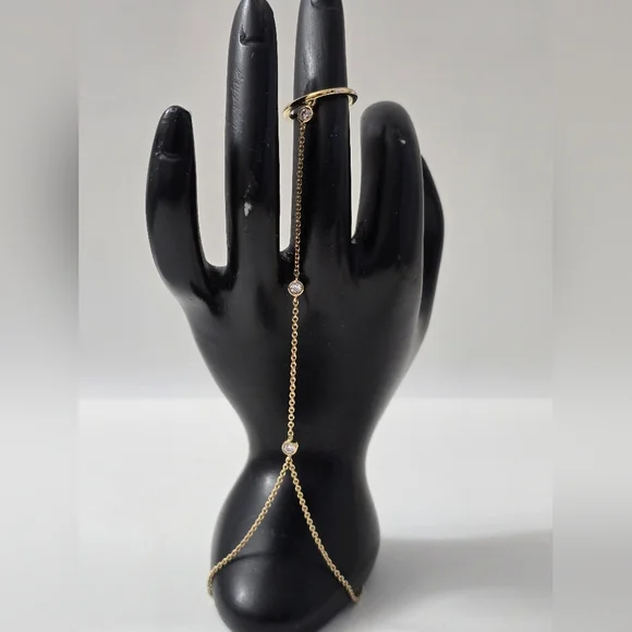 Gold Sterling Silver 925 Slave Chain Bracelet With Ring - Picture 3 of 11